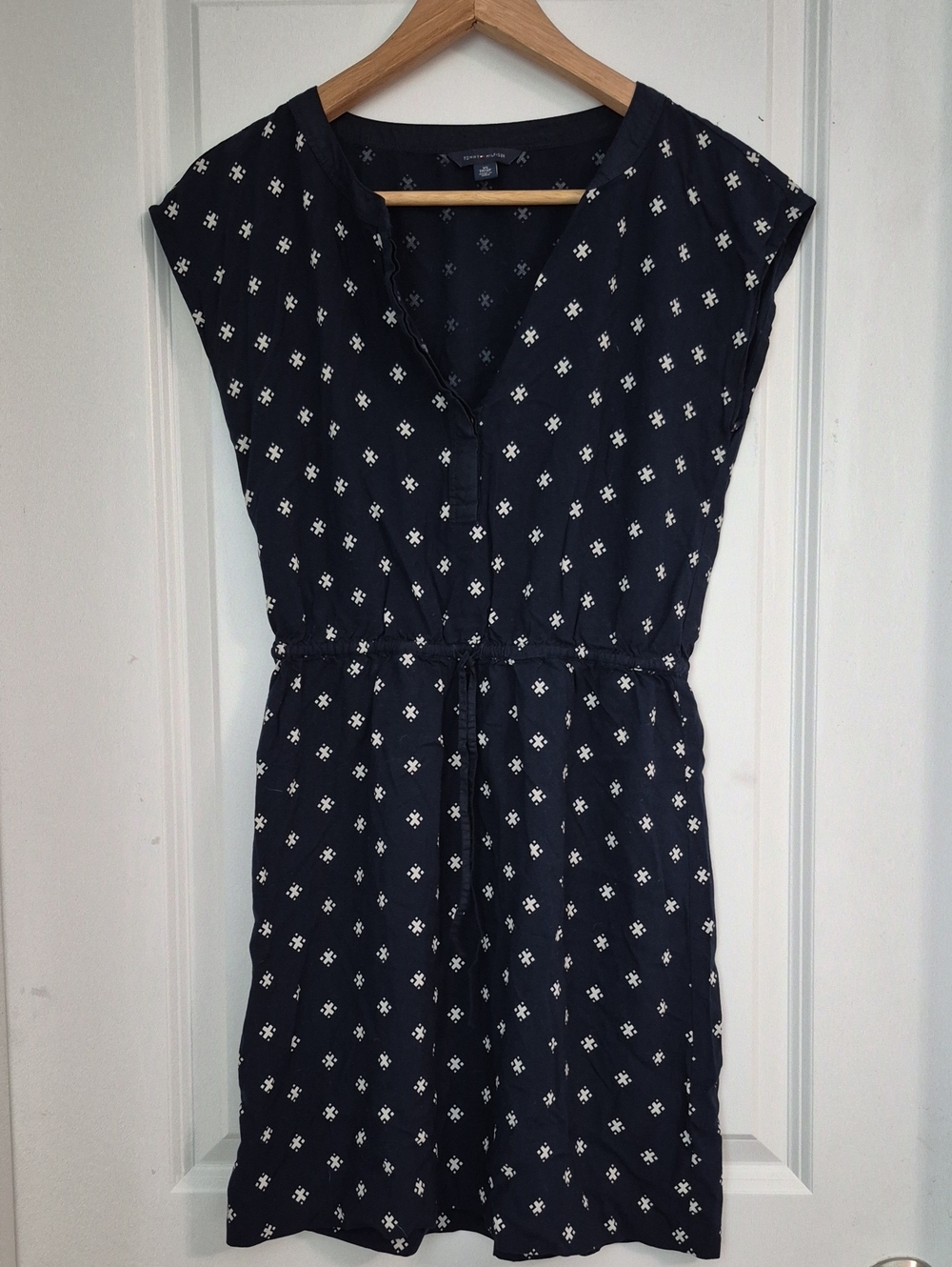 Tommy Hilfiger Navy and White Patterned Mini Dress